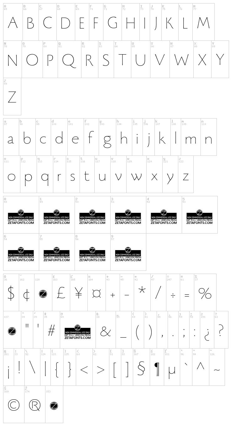 Beatrix Antiqua font map